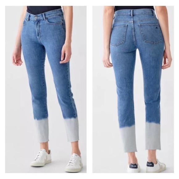 DS1961 Maria High Rise Instacuplt Straight Leg Cropped Frayed Bleached 27 Jeans - Picture 1 of 16